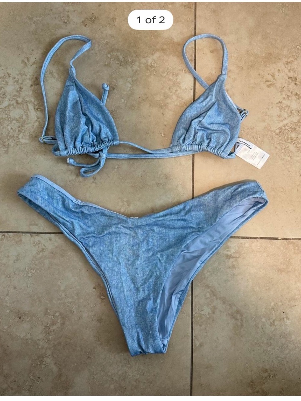 WeWoreWhat Light Blue Textured Triangle Bikini